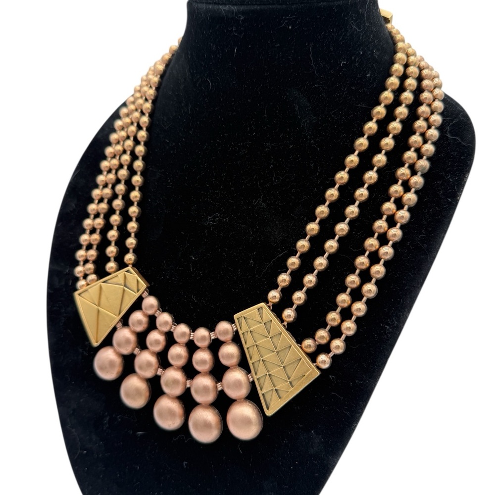 Vintage Monet Egyptian Revival Gold and Rose Gold Beaded Statement Necklace Deco - Picture 3 of 12